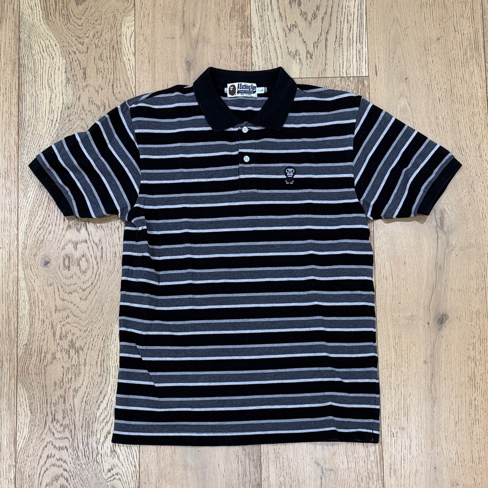 Men's Black and Gray Striped Polo Shirt - Picture 2 of 4